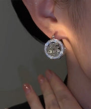 Modern Silk Metal Zircon Circle Drop Earrings