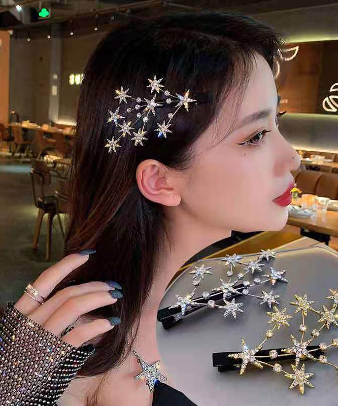 Modern Silk Sterling Silver Zircon Star Hairpin