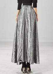 Modern Silvery Exra Large Hem Silk Velour Skirt Fall