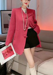 Modern Watermelon Red Oversized Woolen Coat Outwear Fall