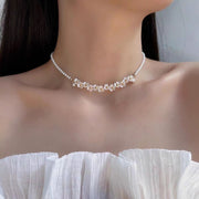 Modern White Alloy Pearl Floral Collar Necklace