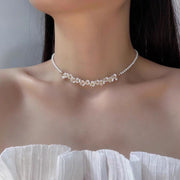 Modern White Alloy Pearl Floral Collar Necklace