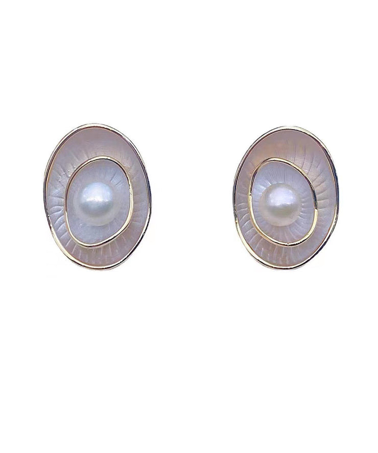 Modern White Alloy Pearl U Shaped Stud Earrings