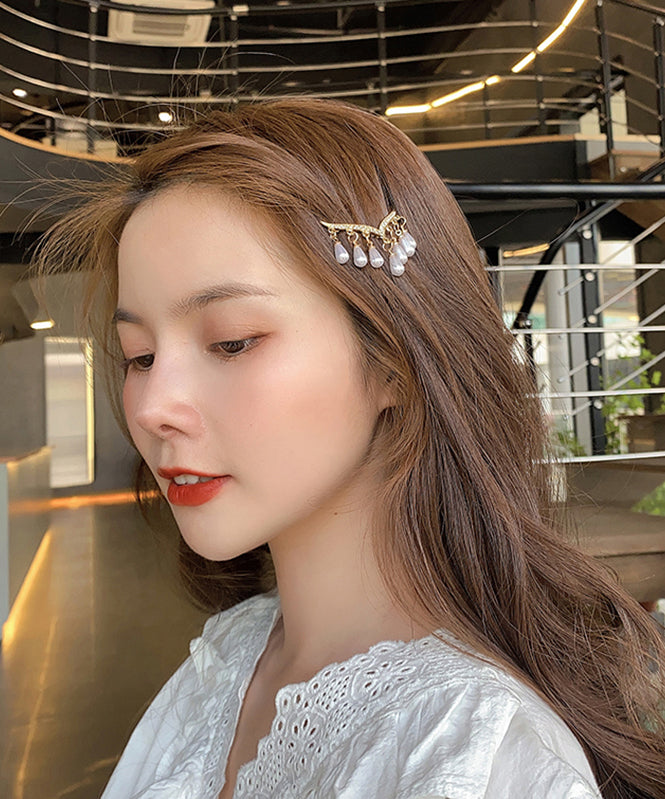 Modern White Alloy Zircon Pearl Tassel Hairpin