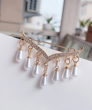 Modern White Alloy Zircon Pearl Tassel Hairpin