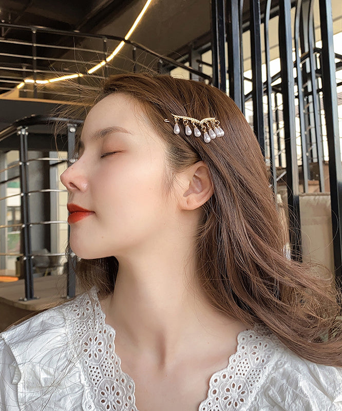 Modern White Alloy Zircon Pearl Tassel Hairpin