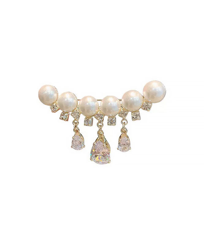 Modern White Crystal Pearl Tassel Brooches