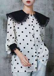 Modern White Dot Patchwork Cotton Shirt Top Spring