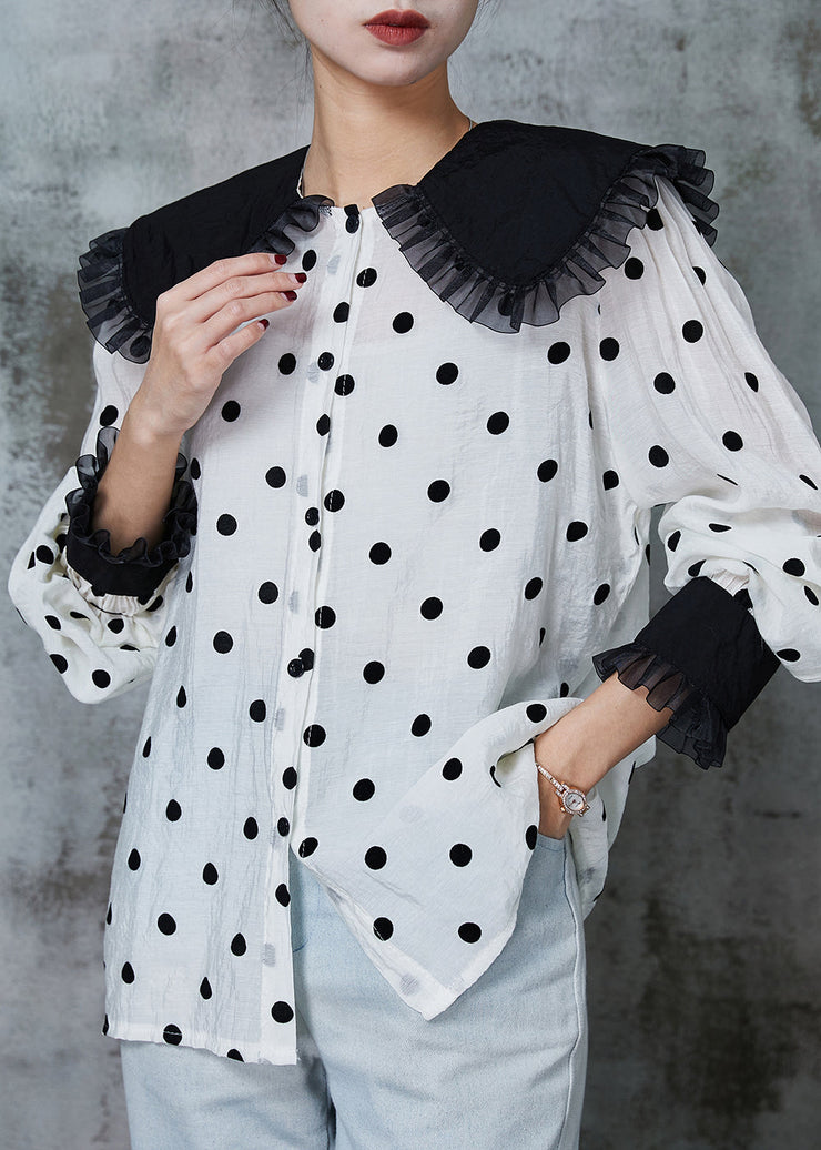 Modern White Dot Patchwork Cotton Shirt Top Spring