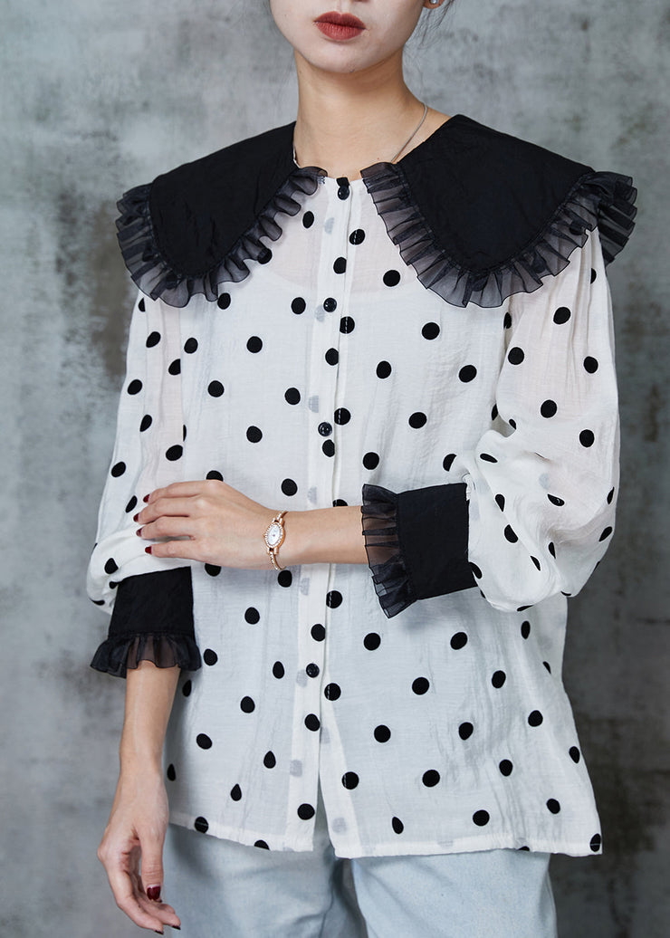 Modern White Dot Patchwork Cotton Shirt Top Spring