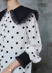 Modern White Dot Patchwork Cotton Shirt Top Spring