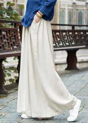 Modern White Elastic Waist Draping Linen Straight Pants Fall