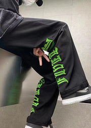 Modern White Letter Elastic Waist Warm Fleece Men Pants Winter