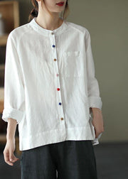 Modern White Loose Patchwork Pockets Fall Long Sleeve Blouse Top - bagstylebliss