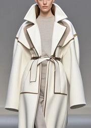 Modern White Oversized Patchwork Woolen Coat Fall