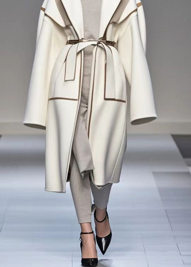 Modern White Oversized Patchwork Woolen Coat Fall