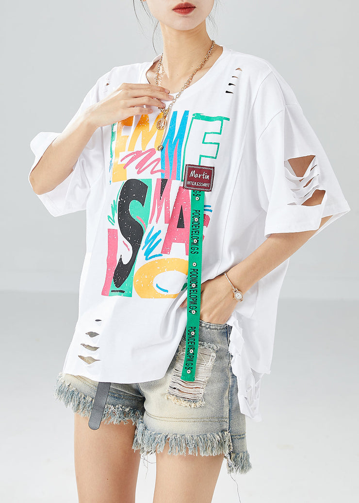 Modern White Oversized Ripped Cotton Beach Vest Summer