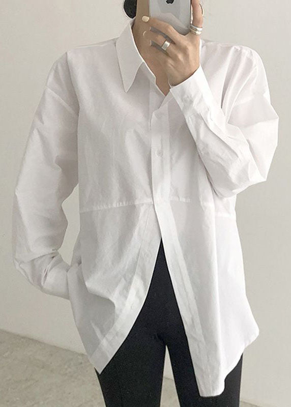 Modern White Peter Pan Collar Button Top Spring