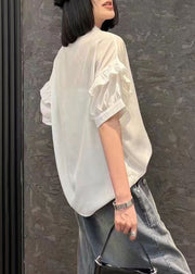 Modern White Peter Pan Collar Floral Shirts And Denim Skirts Two Pieces Set Short Sleeve