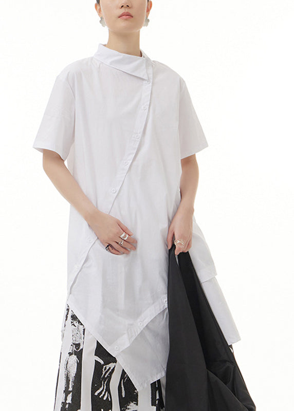 Modern White Peter Pan Collar Patchwork Solid Cotton Long Shirts Summer