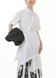 Modern White Peter Pan Collar Patchwork Solid Cotton Long Shirts Summer