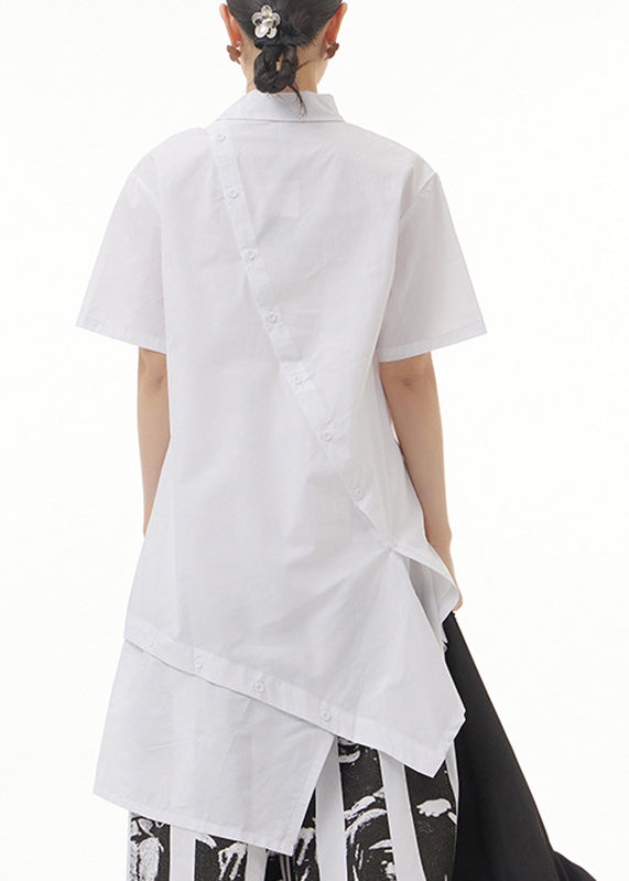 Modern White Peter Pan Collar Patchwork Solid Cotton Long Shirts Summer