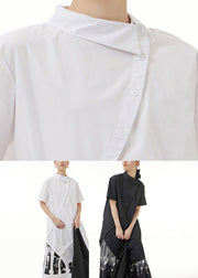 Modern White Peter Pan Collar Patchwork Solid Cotton Long Shirts Summer