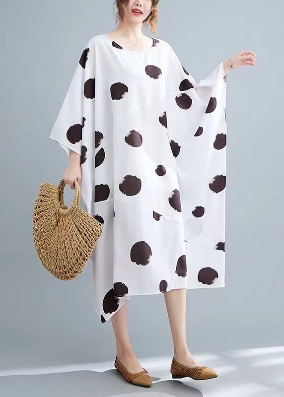 Modern White Print Long Dress Long Sleeve