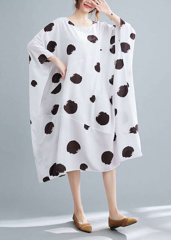 Modern White Print Long Dress Long Sleeve