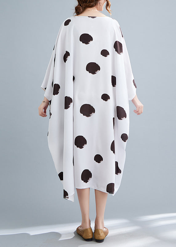 Modern White Print Long Dress Long Sleeve