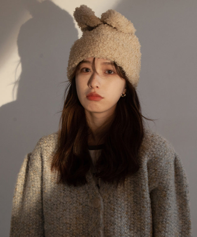 Modern White Rabbit Ears Warm Knit Bonnie Hat