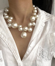 Modern White Stainless Steel Pearl Grapes Beading Princess Necklace