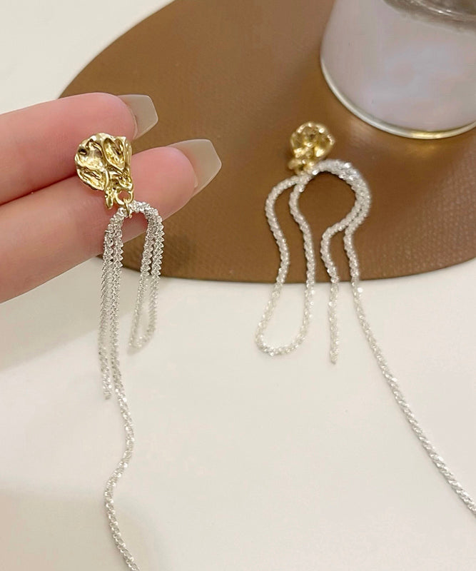 Modern White Sterling Silver Alloy Asymmetric Tassel Drop Earrings