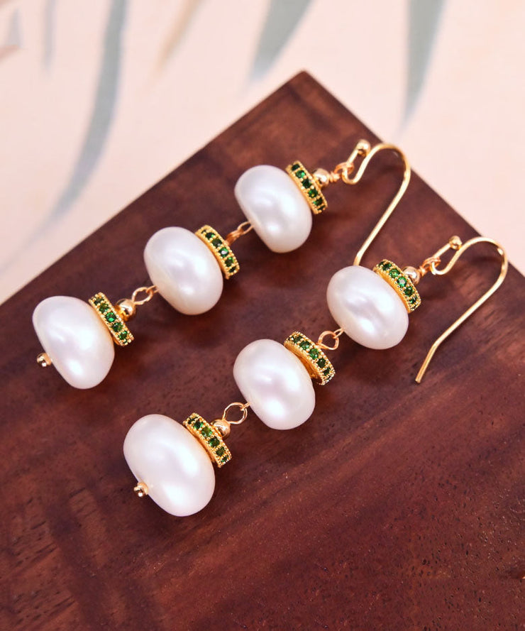 Modern White Sterling Silver Overgild Pearl Lantern Drop Earrings