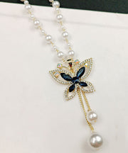 Modern White Swan Alloy Pearl Resin Tassel Pendant Necklace