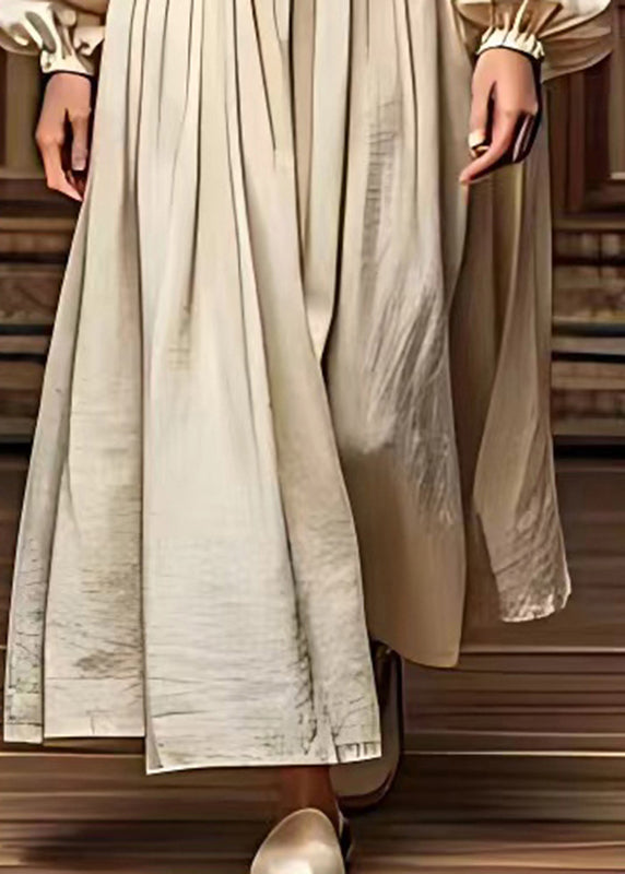 Modern White Wrinkled Exra Large Hem Linen Maxi Dresses Fall