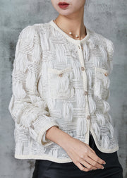 Modern White Wrinkled Pockets Cotton Coats Spring