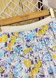 Modern Yellow Elastic Waist Patchwork Print Silk Skirts Spring