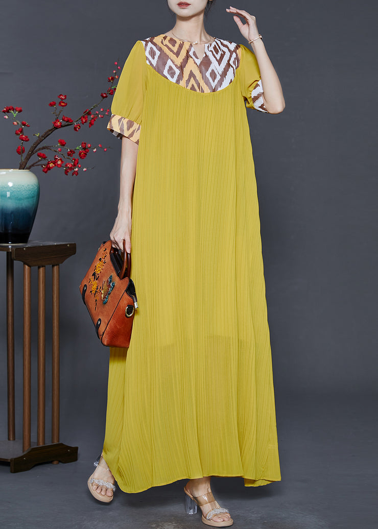 Modern Yellow Oversized Patchwork Chiffon Maxi Dress Summer