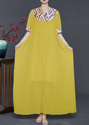 Modern Yellow Oversized Patchwork Chiffon Maxi Dress Summer