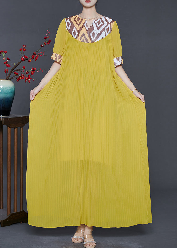 Modern Yellow Oversized Patchwork Chiffon Maxi Dress Summer