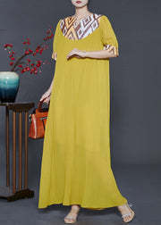 Modern Yellow Oversized Patchwork Chiffon Maxi Dress Summer