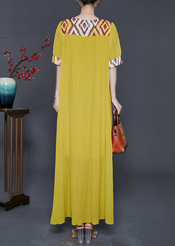 Modern Yellow Oversized Patchwork Chiffon Maxi Dress Summer