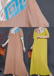 Modern Yellow Oversized Patchwork Chiffon Maxi Dress Summer