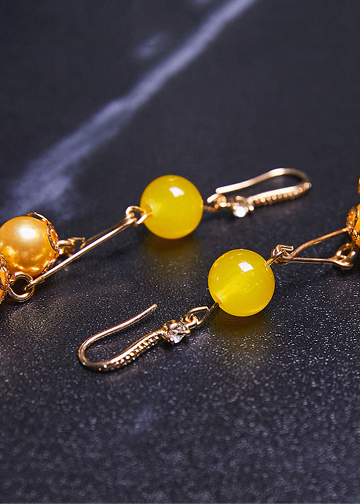 Modern Yellow Pearl Tassels Drop Earrings