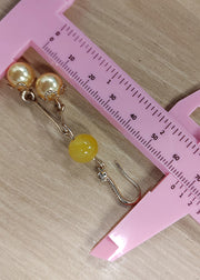 Modern Yellow Pearl Tassels Drop Earrings