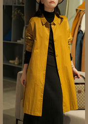 Modern Yellow Peter Pan Collar Oversized Cotton Long Shirts Fall