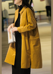 Modern Yellow Peter Pan Collar Oversized Cotton Long Shirts Fall