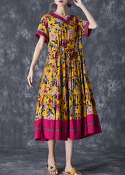 Modern Yellow Print Exra Large Hem Cotton Holiday Dresses Summer