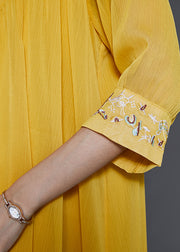 Modern Yellow Stand Collar Embroidered Beach Dresses Summer